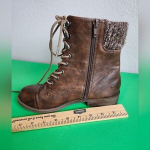 Falls Creek women's brown lace-up ankle bootie with a side zipper